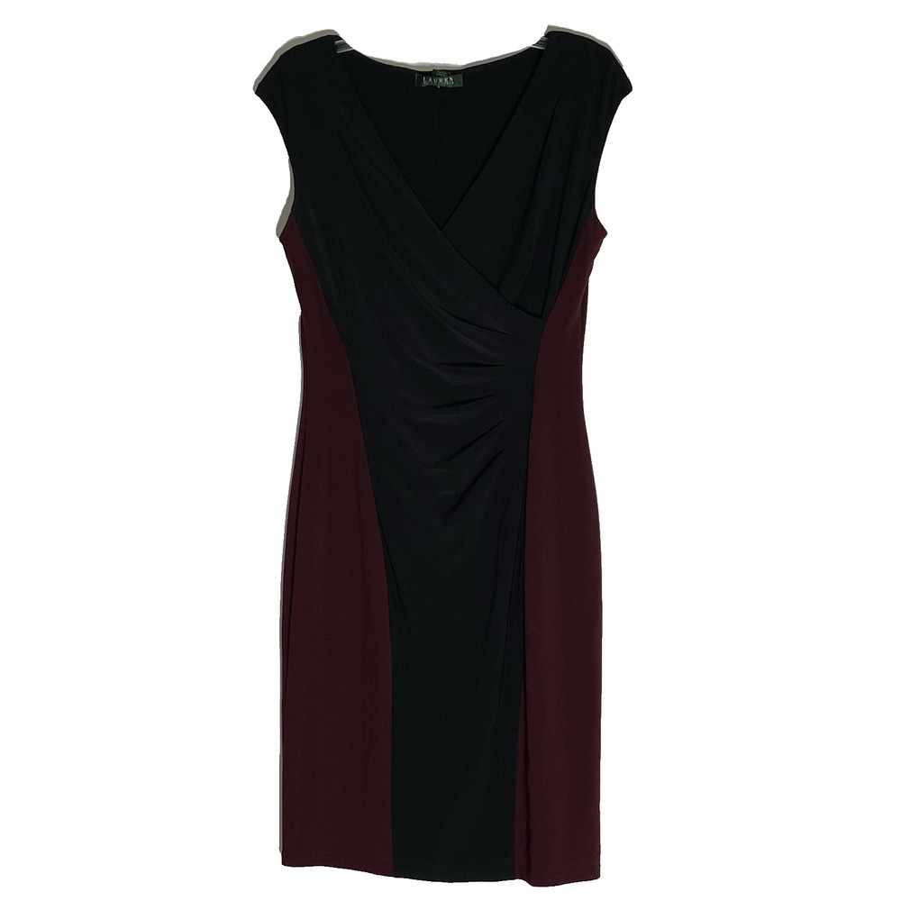 Lauren Ralph Lauren Dress Womens 8 Black Burgandy Sheath Lined Work Party City